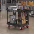 Cleaning Carts | Suncast Commercial PUCHD2645 26.5 in. x 48.78 in. x 34.81 in. 2 Shelves 6 Bins Plastic Heavy Duty Plus Utility Cart - Black image number 1