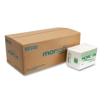  | Morcon Paper B8500 Morsoft 9 in. x 9.25 in. Beverage Napkins - White (500/Pack, 8 Packs/Carton)