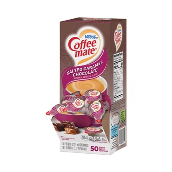 FOOD CONDIMENTS | Coffee-Mate 12314294 0.38 oz Mini Cups Liquid Coffee Creamer - Salted Caramel Chocolate (50/Box)