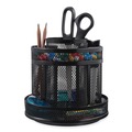 Desktop Organizers | Universal UNV20022 6.5 in. Diameter x 6.13 in. Height 8 Compartments Metal Mesh Rotating Desktop Organizer - Black image number 1