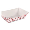 Food Trays, Containers, and Lids | SCT SCH 0425 7.2 in. x 4.95 in. x 1.94 in. 3 lbs. Capacity Paper Food Baskets - Red/White (500/Carton) image number 1