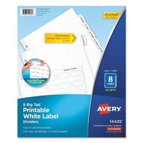 Dividers & Tabs | Avery 14435 11 in. x 8.5 in. 8 Big Tab Printable White Label Tab Dividers - White (20/PK) image number 0