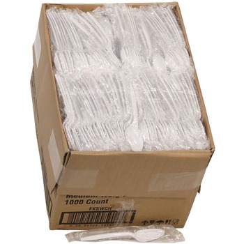 CUTLERY | Pactiv Corp. FKSWCH Plastic Mediumweight Spoon Individually Wrapped Fieldware Cutlery - White (1000/Carton)