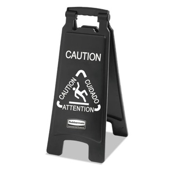 MAILROOM EQUIPMENT | Rubbermaid Commercial 1867505 Executive 2-Sided Multi-Lingual 10-9/10 in. x 26-1/10 in. Caution Sign - Black/White