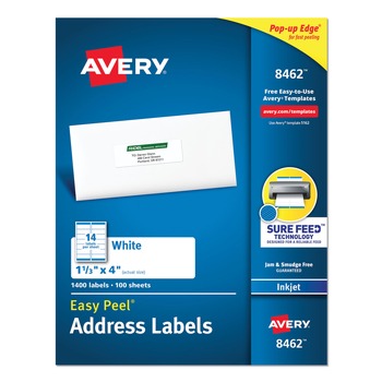 Avery 08462 1.33 in. x 4 in. Easy Peel Address Labels with Sure Feed Technology - White (14/Sheet, 100 Sheets/Box)