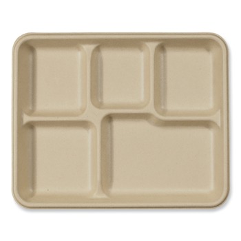 World Centric TR-SC-5C-LFS 5-Compartments 8.5 in. x 10.24 in. x 1.01 in. Paper Fiber Trays - Natural (400/Carton)