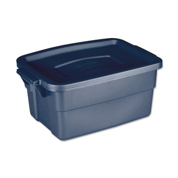 FACILITY MAINTENANCE SUPPLIES | Rubbermaid RMRT030003 10.63 in. x 15.69 in. x 7 in. 3 gal. Roughneck Storage Box - Dark Indigo Metallic