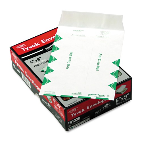 Envelopes & Mailers | Survivor QUAR1330 Tyvek First Class 6 x 9 14 lb. Lightweight Square Flap Catalog Mailers - White (100/Box) image number 0