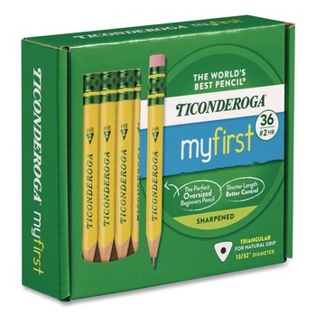 PRODUCTS | Ticonderoga X33136-0001 My First Short Pencil with Eraser, 3.6 mm, HB (#2), Black Lead/Yellow Barrel, 36/Pack
