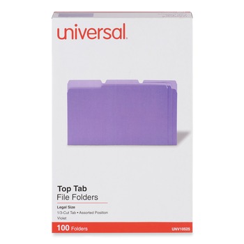 Universal UNV10525 Legal Size Deluxe 1/3-Cut Colored Top Tab File Folders - Violet/Light Violet (100/Box)