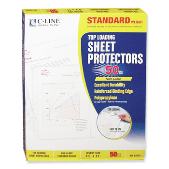 C-Line 62038 3-Hole Punched Top Load 8.5 in. x 11 in. Insert Medium-Duty Polypropylene Sheet Protectors - Nonglare Clear Front (50/Box)