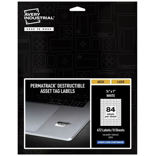 Labels | Avery 60535 PermaTrack 0.5 in. x 1 in. Laser Printers Destructible Asset Tag Labels - White (672/Pack) image number 0