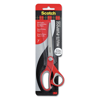 ARTS AND CRAFTS | Scotch 1427 7 in. Long 3.38 in. Cut Length Multi-Purpose Scissors - Straight Gray/Red Handle