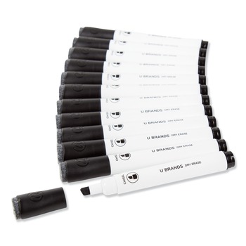 OFFICE AND OFFICE SUPPLIES | U Brands 2925U01-12 Low-Odor Dry-Erase Markers with Erasers - Black/Broad Chisel Tip (1-Dozen)