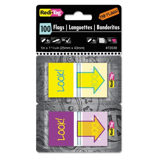 Page Flags | Redi-Tag B72039 Pop-Up Fab Page Flags with Dispenser - Purple/Yellow/Yellow/Teal (100/Pack) image number 0