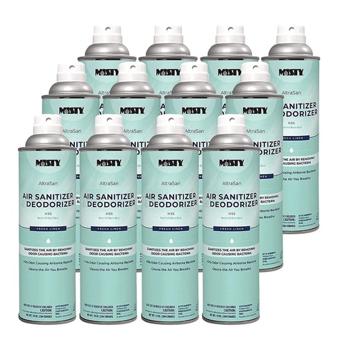 Odor Control | Misty 1037236 10 oz Aerosol Spray Handheld Air Sanitizer/Deodorizer - Fresh Linen (12/Carton) image number 0