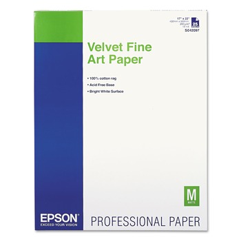 ART AND CRAFT PAPER | Epson S042097 17 in. x 22 in. Velvet Fine Art Paper - White (25/Pack)