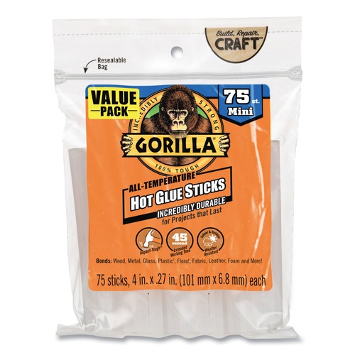 Adhesives & Glues | Gorilla Glue 3027502 0.27 in. Diameter x 4 in. Mini Hot Glue Sticks - Dries Clear (75/Pack) image number 0