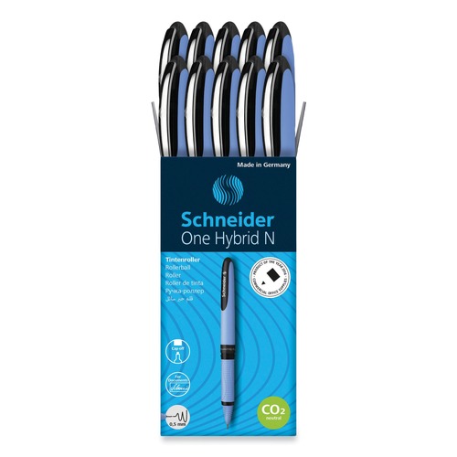 Back to School Sale | Schneider 183501 One Hybrid N Fine 0.5 millimeter Stick Rollerball Pen - Black Ink/Blue Barrel (10/Box) image number 0