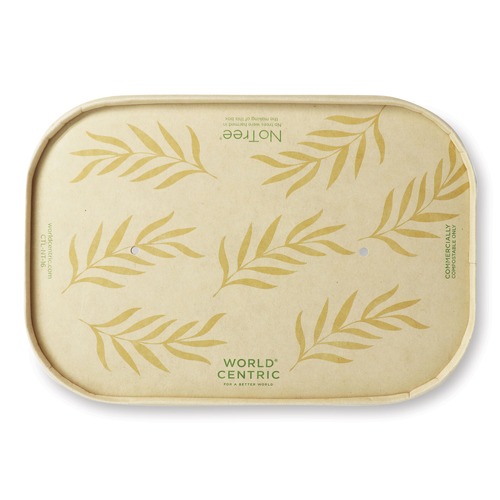 Food Trays, Containers, and Lids | World Centric CTL-NT-16 4.7 in. x 6.8 in. x 0.8 in. Paper Lids for Containers - Natural (300/Carton) image number 0