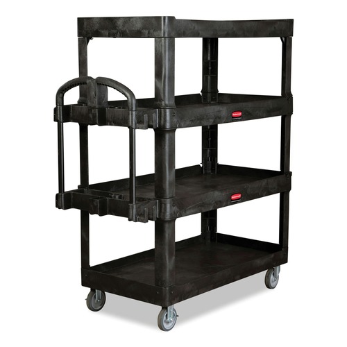 BRUTE Heavy-Duty Ergo Utility Cart, Plastic, 4 Shelves, 700 lb Capacity, 24.35
