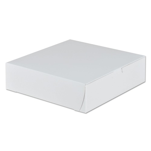 Food Trays, Containers, and Lids | SCT 953 9 in. x 9 in. x 2.5 in. Non-Window Paper Bakery Boxes - White (250/Carton) image number 0