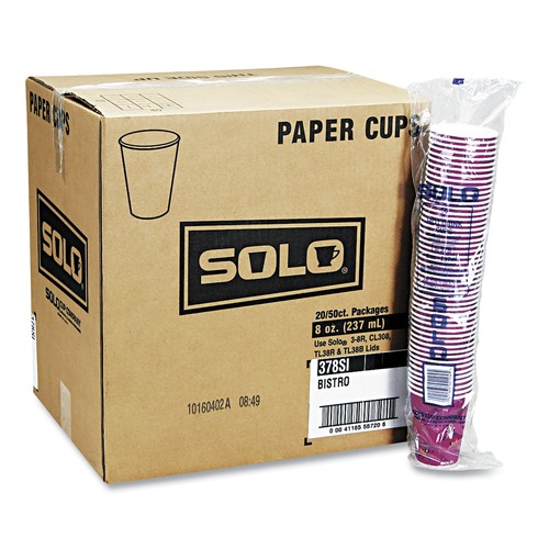Just Launched | SOLO 370SI-0041 10 oz. Paper Hot Drink Cups in Bistro Design - Maroon (1000/Carton) image number 0