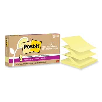 STICKY NOTES AND POST ITS | Post-it Notes Super Sticky R330R-6SSCY 3 in. x 3 in. 100 Percent Recycled Paper Super Sticky Notes - Canary Yellow (6-Pads/Pack)