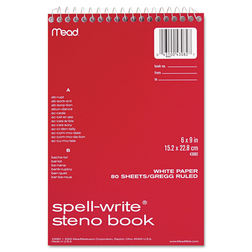 Notebooks & Pads | Mead 43082 Spell-Write 6 in. x 9 in. Sheets Gregg Rule Wirebound Steno Pad - Random Assorted Cover Color image number 0