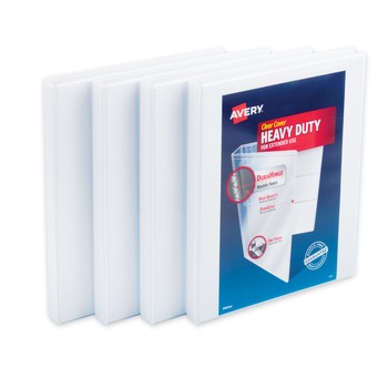 Avery 79709 Heavy-Duty 0.5 in. Capacity 11 in. x 8.5 in. Non Stick View Binder with DuraHinge and 3 Slant Rings - White (4/Pack)