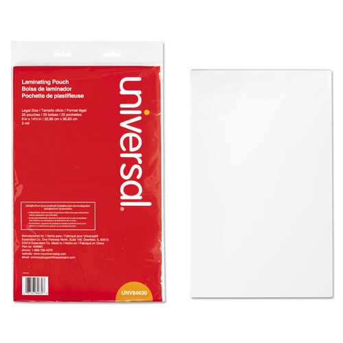 Laminating Supplies | Universal UNV84630 9 in. x 14.5 in. 3 mil Laminating Pouches - Gloss Clear (25/Pack) image number 0