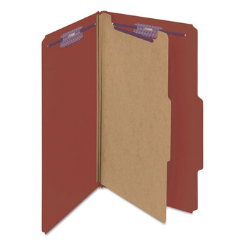 Smead 18775 Four SafeSHIELD Fasteners 2/5-Cut Tabs 1 Divider Legal Size Pressboard Classification Folders - Red (10/Box)