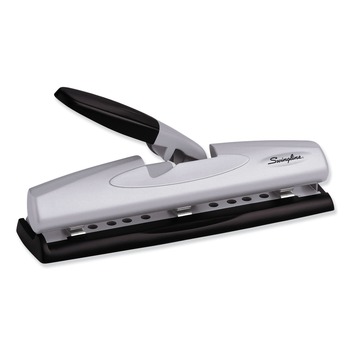 Swingline A7074026E LightTouch 9/32 in. Holes 12-Sheet Desktop Two- to Three-Hole Punch - Black/Silver