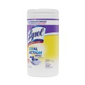 Hand Wipes | LYSOL Brand 19200-81700 7 in. x 7.5 in. 1-Ply Dual Action Disinfecting Wipes - Citrus Scent White/Purple image number 1