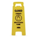 Floor Signs & Safety Signs | Rubbermaid Commercial FG611278YEL 11 in. x 12 in. x 25 in. 2-Sided Multilingual "Closed" Sign - Yellow image number 1