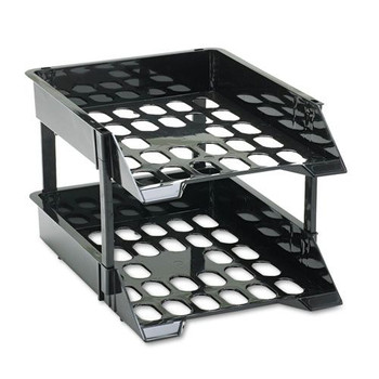 Deflecto 63304 SuperTray 11 in. x 14.88 in. x 2.5 in. 2 Sections Letter to Legal Size Files Countertop Tray Set - Black (1-Set)