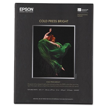 ART AND CRAFT PAPER | Epson S042307 8.5 in. x 11 in. 21 mil Cold Press Bright Fine Art Paper - Textured Matte White
