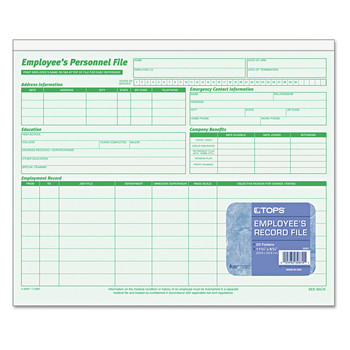 FILING AND FOLDERS | TOPS 3287 Letter Size Straight Tabs Index Stock Employee's Record File Folder - Green (20/Pack)