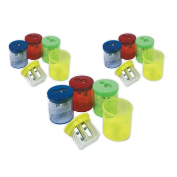 PENCIL SHARPENERS | TPG Creations ESN-51312 1.5 x 1.75 Eisen Two-Hole Pencil Sharpeners - Assorted Colors (12/Pack)