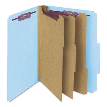 Smead 14094 8 SafeSHIELD Fasteners 3 in. Expansion 3 Dividers Letter Size Pressboard Top Tab Classification Folders - Blue (10/Box)