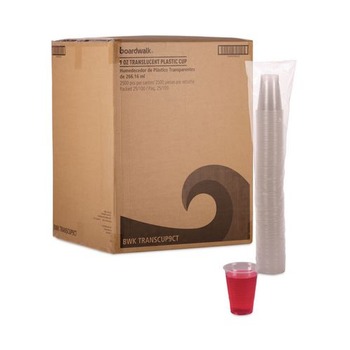 Boardwalk BWKTRANSCUP9CT 9 oz. Polypropylene Plastic Cold Cups - Translucent (100 Cups/Sleeve, 25 Sleeves/Carton)