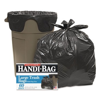  | Handi-Bag 1516910 30 in. x 33 in. .65 mil 30 Gallon Super Value Pack Trash Bags - Black (60/Box)
