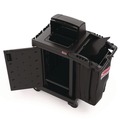 Cleaning Carts | Suncast Commercial CCH255A 23.19 in. x 53.23 in. x 53.02 in. 1-Shelf 3 Bins Plastic High Security Housekeeping Cart - Black image number 3