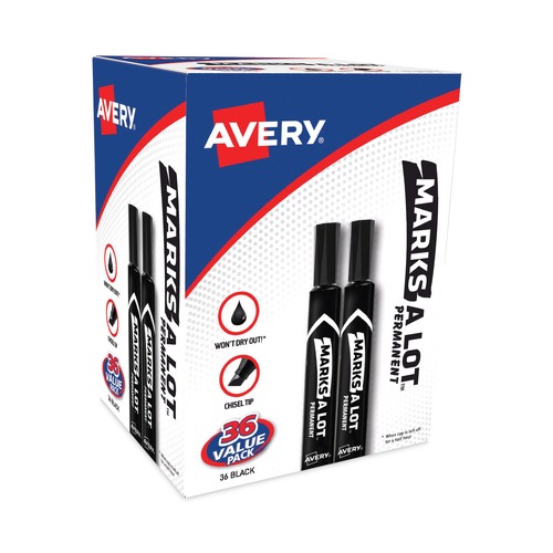 Permanent Markers | Avery 98206 MARKS A LOT Large Desk-Style Broad Chisel Tip Permanent Marker Value Pack - Black (36-Piece/Pack) image number 0