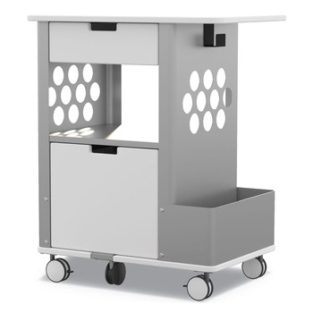 Safco 5202WH 28 in. x 20 in. x 33.5 in. 2 Shelves 2 Drawers 1 Bin 150 lbs. Capacity Metal Mobile Storage Cart - White