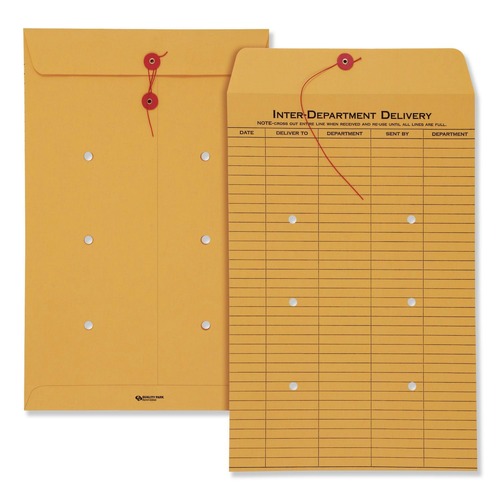 Envelopes & Mailers | Quality Park QUA63564 10 x 15 31-Entries String/Button Interoffice Envelope - Brown Kraft (100/Carton) image number 0