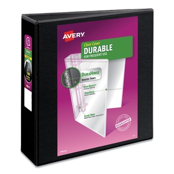 Avery 17041 11 in. x 8.5 in. 3 in. Capacity 3-Rings Durable View Binder with DuraHinge and Slant Rings - Black