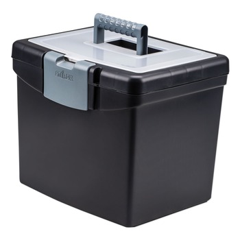 Storex 61504U01C 13.25 in. x 10.88 in. x 11 in. Letter Files Portable File Box With Large Organizer Lid - Black
