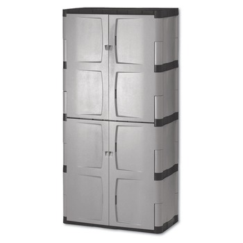 Rubbermaid FG708300MICHR 36 in. x 18 in. x 72 in. Base/Top Double-Door Storage Cabinet - Gray/Black