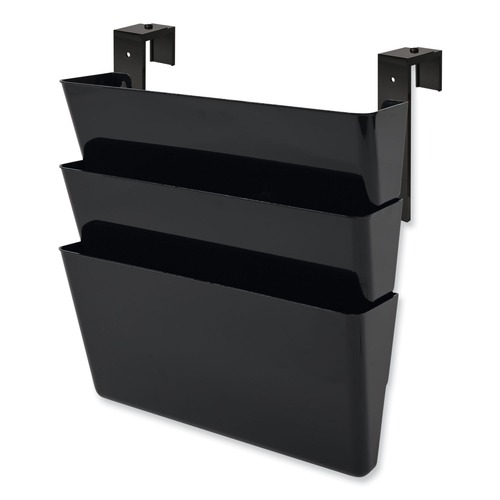 Wall Files | Deflecto 73504 13 in. x 4 in. 3 Sections 3-Pocket Stackable DocuPocket Partition Wall File - Letter Size, Black image number 0